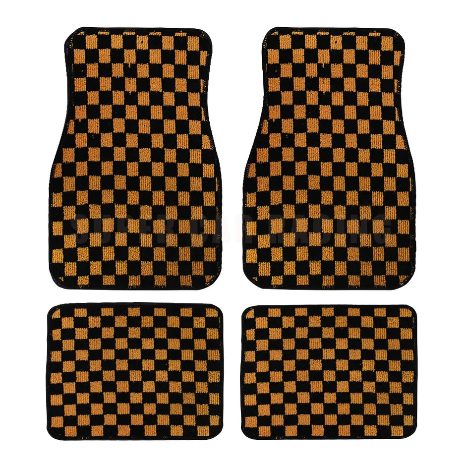 4pcs Floor Mats Checkered Front Rear Carpets Floor Mats Auto Interior