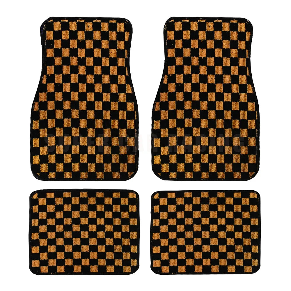 4pcs Floor Mats Checkered Front Rear Carpets Floor Mats Auto Interior