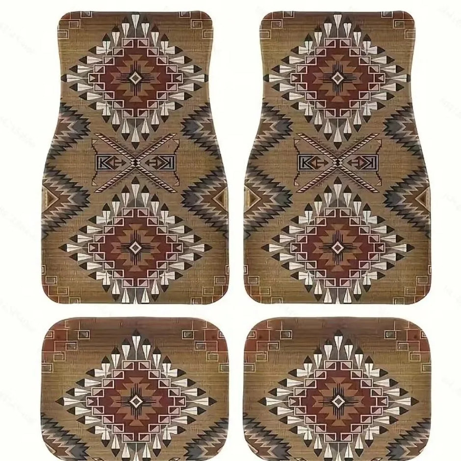 4Pcs Bohemian Car Floor Mats Back Persian Carpet