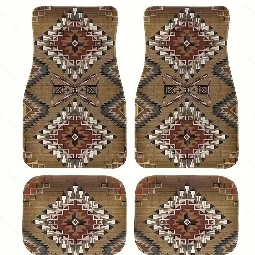4Pcs Bohemian Car Floor Mats Back Persian Carpet