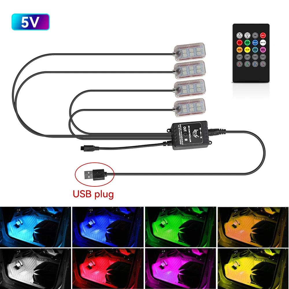 LED Car Interior Ambient Backlight Remote App Music Control