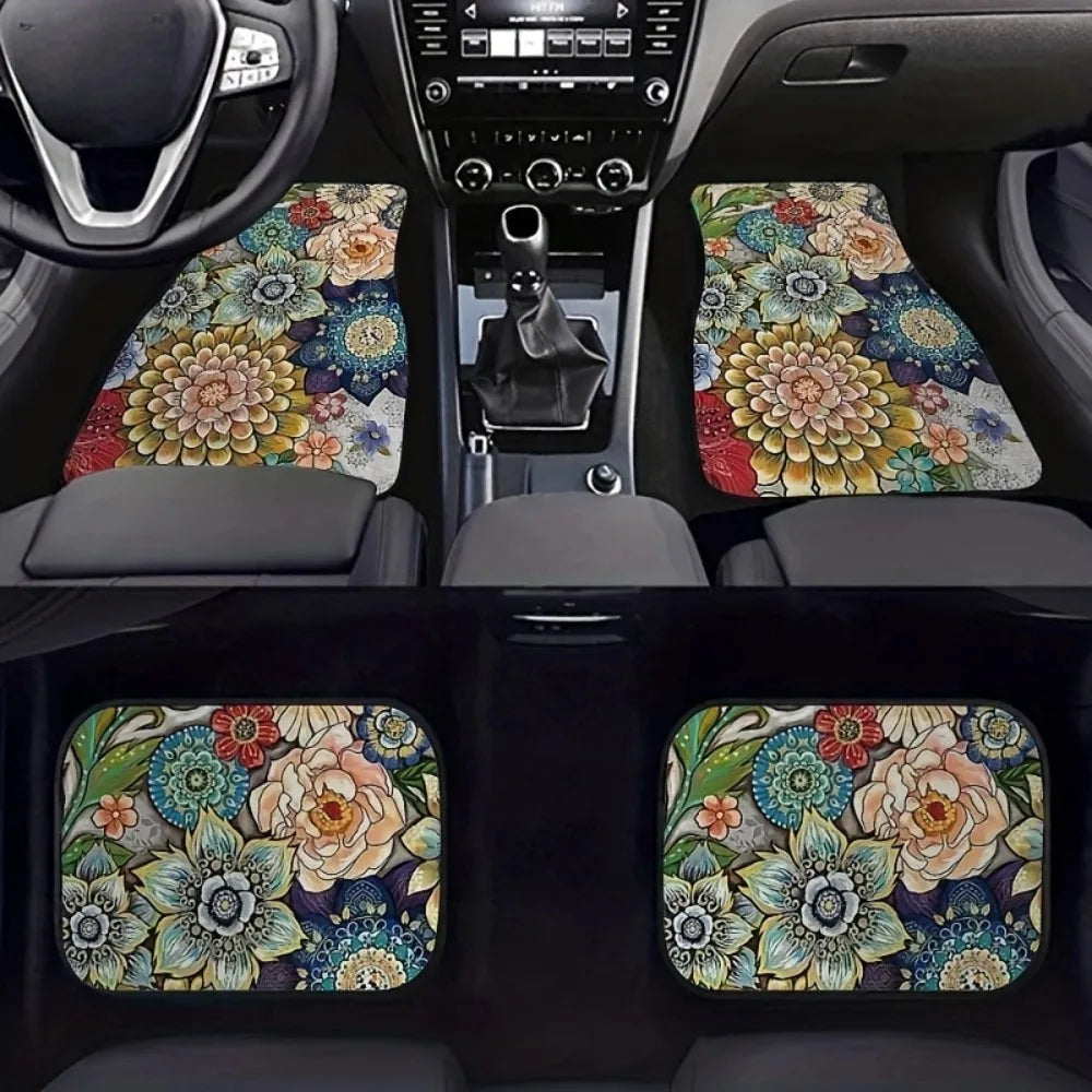 4Pcs Bohemian Car Floor Mats Back Persian Carpet