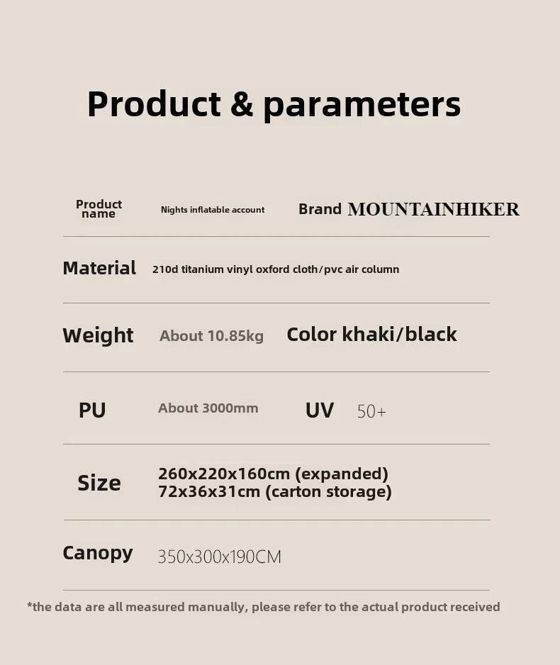 MOUNTAINHIKER Outdoor Camping Tent – Manual Inflation