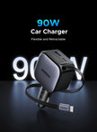 UGREEN 145W 90W 60W Car Charger 3 USB-C & 1 USB-A Ports PD QC4.0 Fast Charging with Retractable Cable for iPhone 17 Pro MacBook