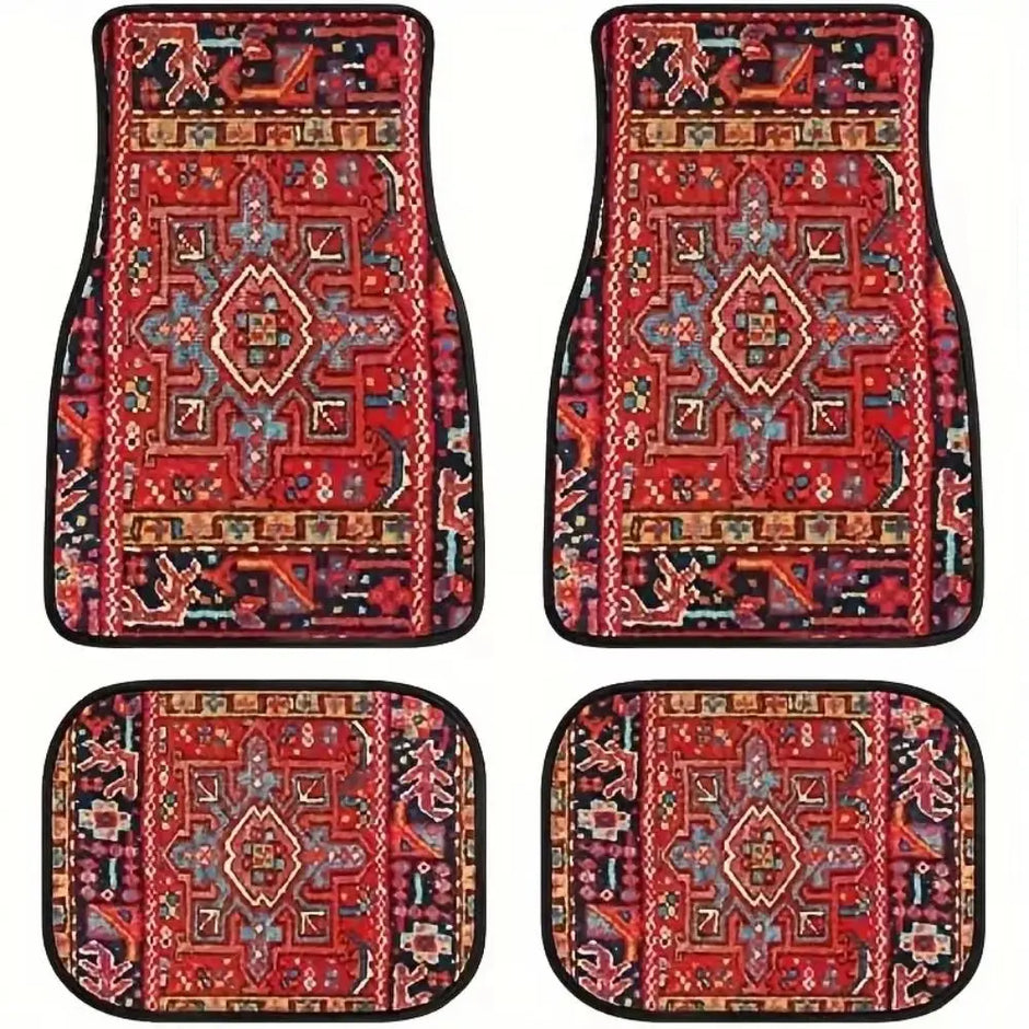 4Pcs Bohemian Car Floor Mats Back Persian Carpet