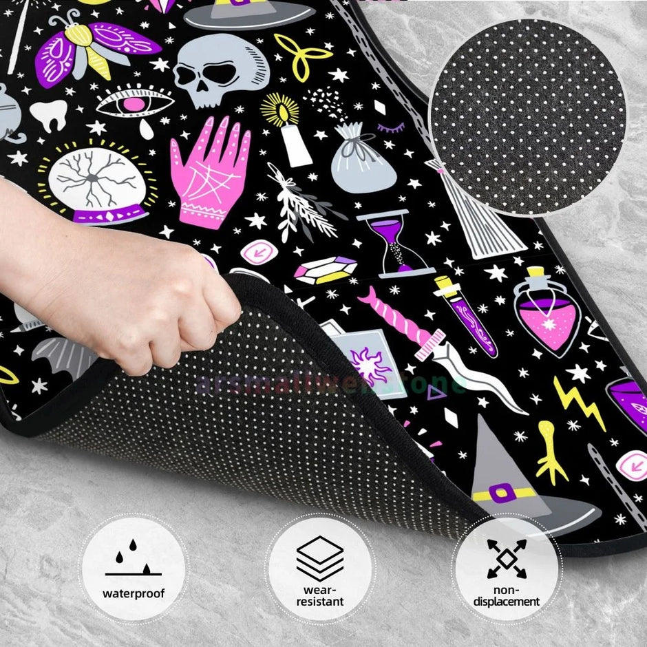 Gothic Black Skull 4PCS Crystal Velvet Car Floor Mat