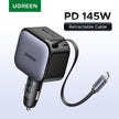 UGREEN 145W 90W 60W Car Charger 3 USB-C & 1 USB-A Ports PD QC4.0 Fast Charging with Retractable Cable for iPhone 17 Pro MacBook