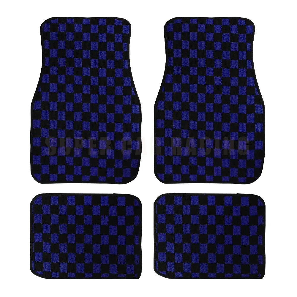 4pcs Floor Mats Checkered Front Rear Carpets Floor Mats Auto Interior