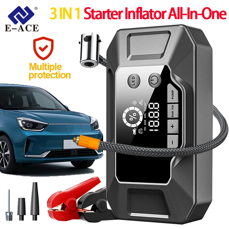 Car Jump Starter & Tire Inflator 26000mAh USB Rechargeable Emergency Battery