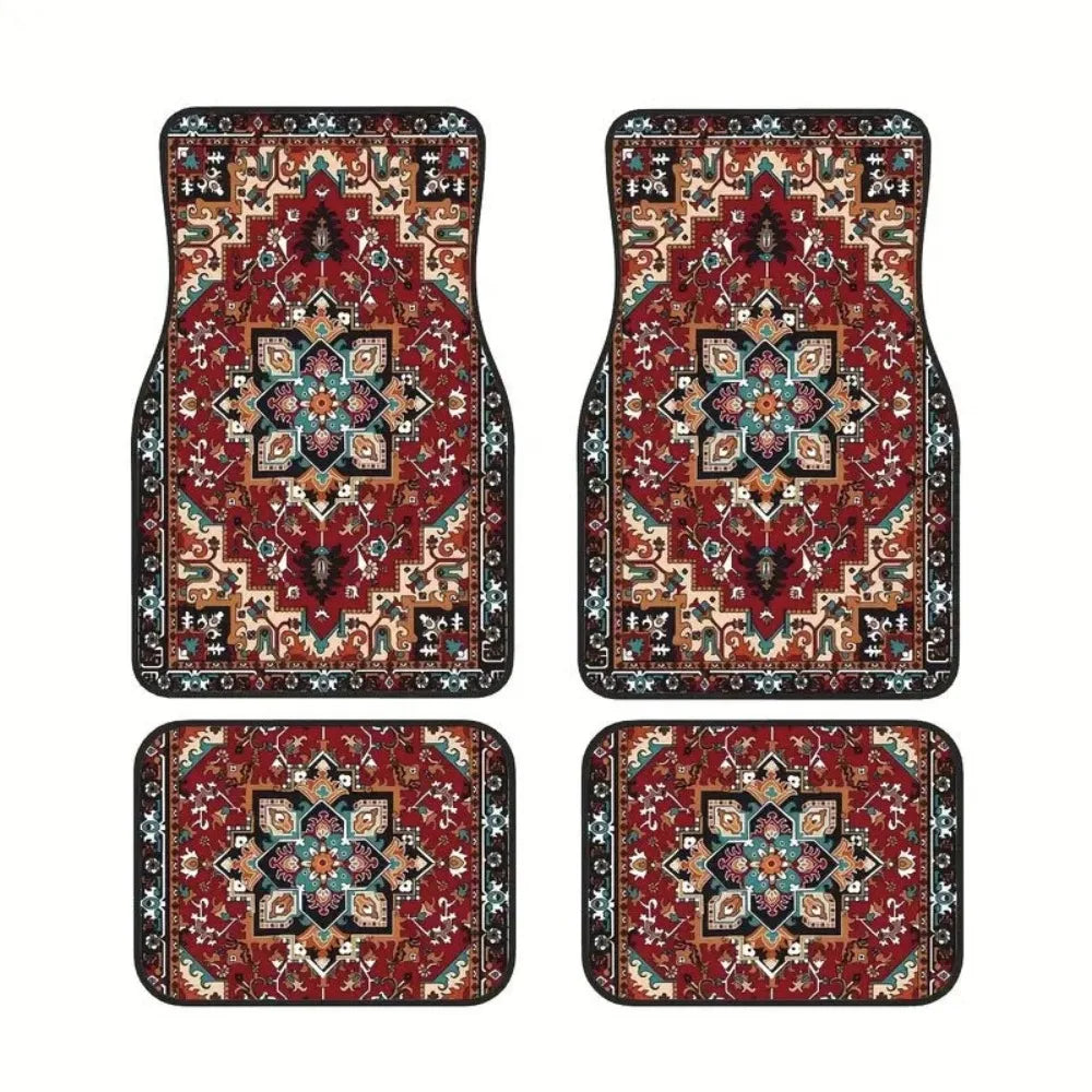 4Pcs Bohemian Car Floor Mats Anti-slip Heavy Duty Persian Carpet