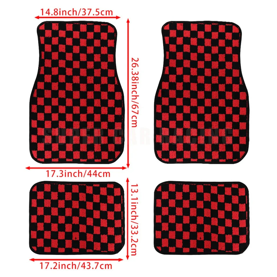 4pcs Floor Mats Checkered Front Rear Carpets Floor Mats Auto Interior