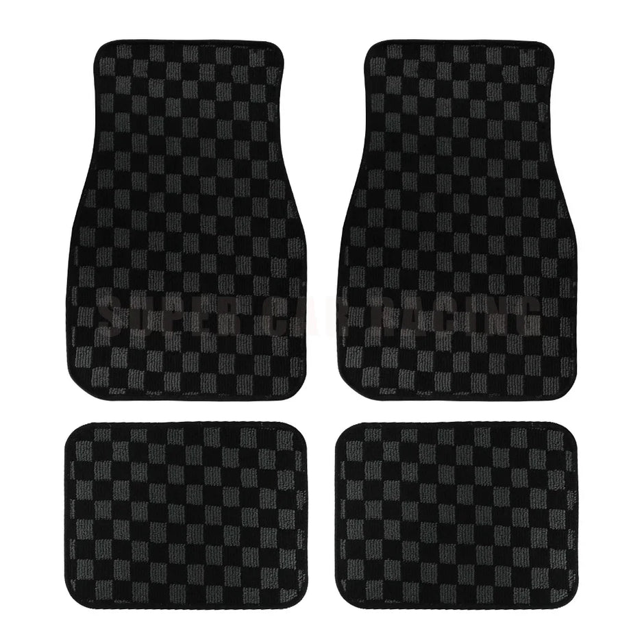 4pcs Floor Mats Checkered Front Rear Carpets Floor Mats Auto Interior