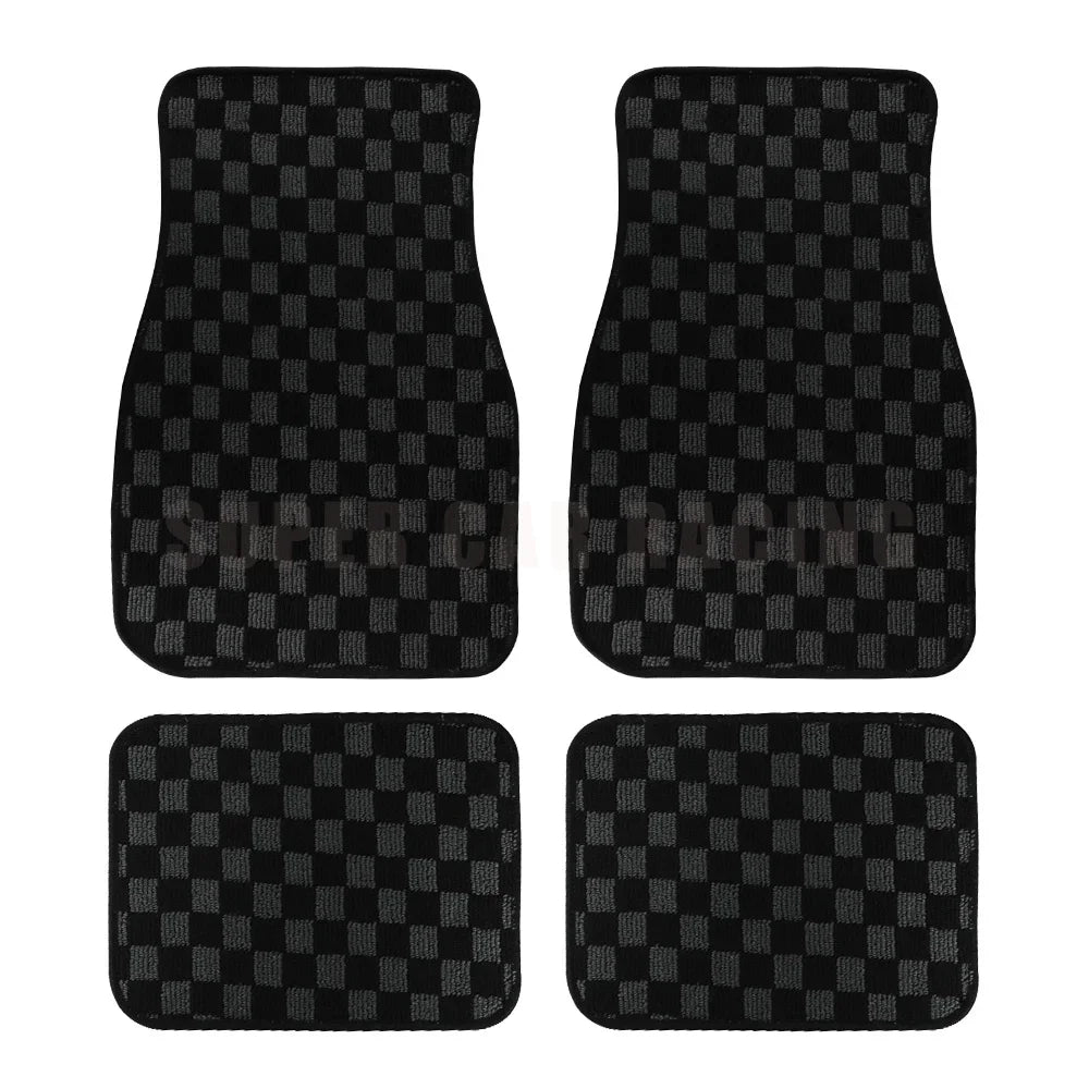 4pcs Floor Mats Checkered Front Rear Carpets Floor Mats Auto Interior