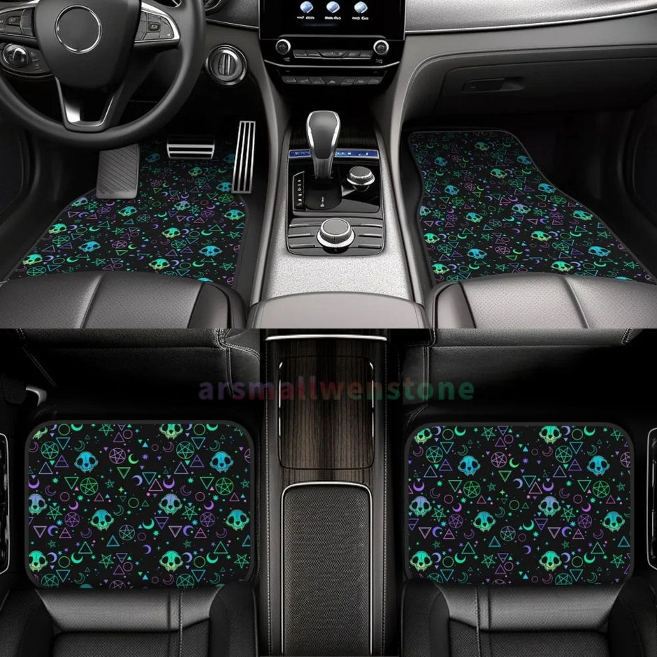 Gothic Black Skull 4PCS Crystal Velvet Car Floor Mat