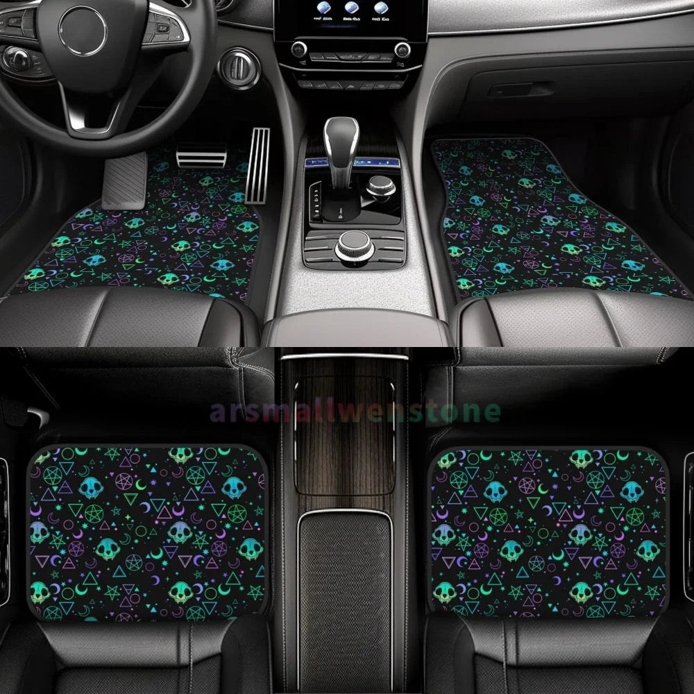 Gothic Black Skull 4PCS Crystal Velvet Car Floor Mat