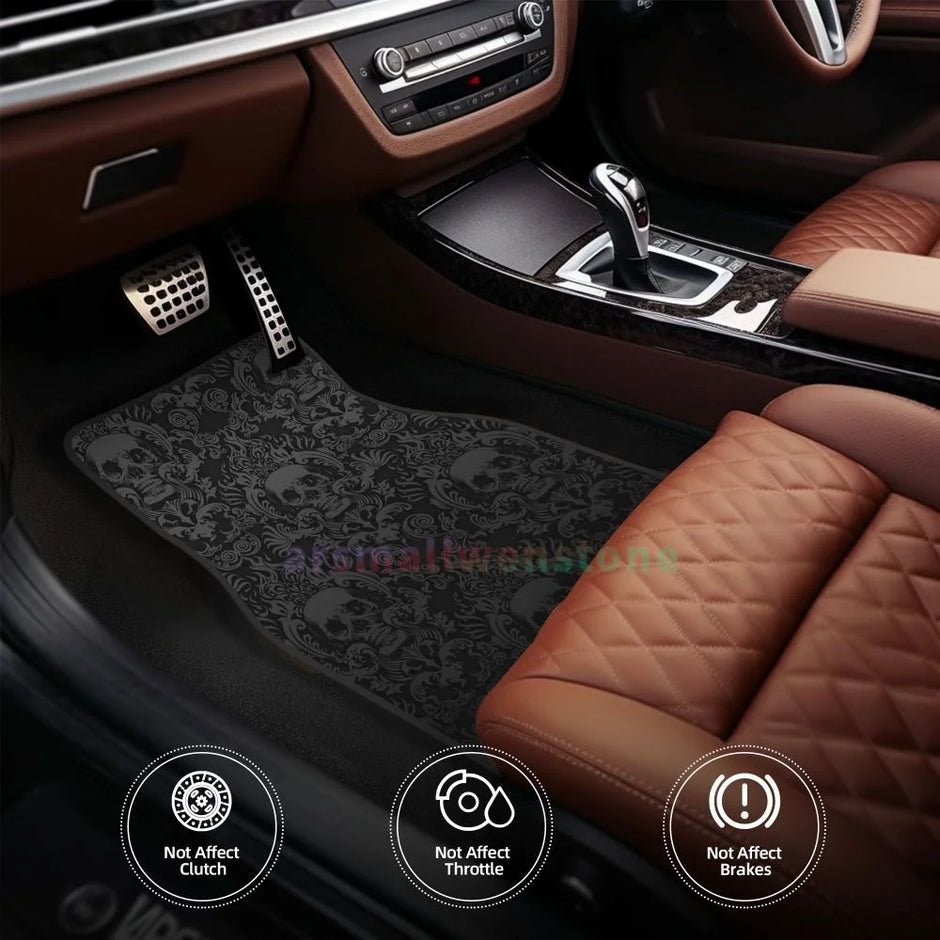 Gothic Black Skull 4PCS Crystal Velvet Car Floor Mat