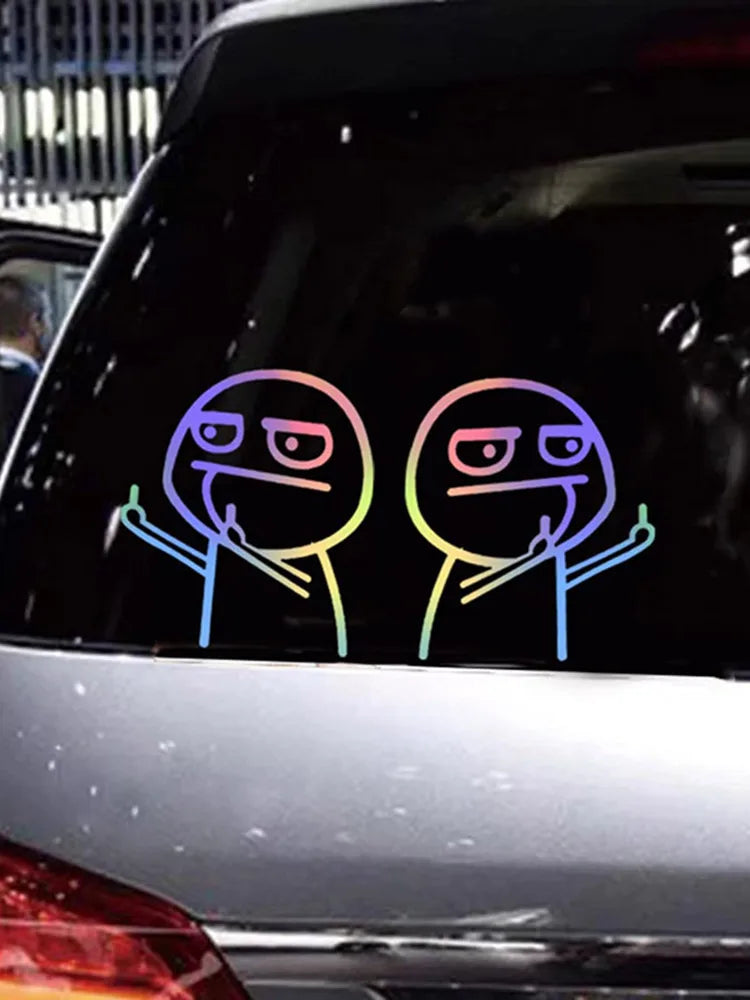 2PCS Car Stickers Middle Finger Motorcycle Helmet D2