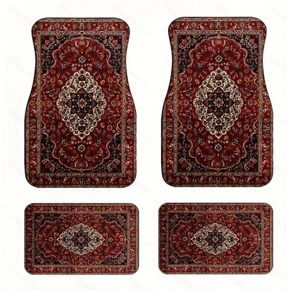 4Pcs Bohemian Car Floor Mats Anti-slip Heavy Duty Persian Carpet