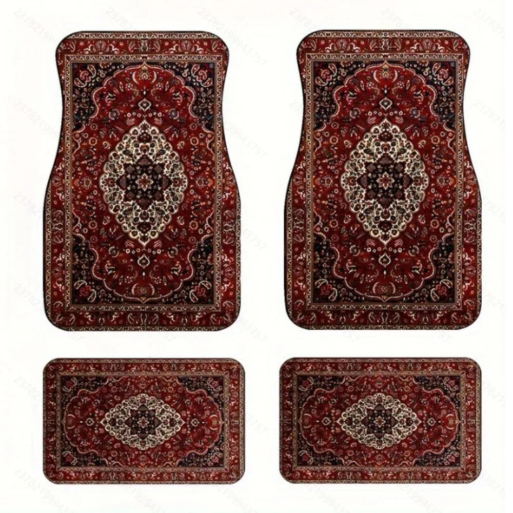 4Pcs Bohemian Car Floor Mats Anti-slip Heavy Duty Persian Carpet