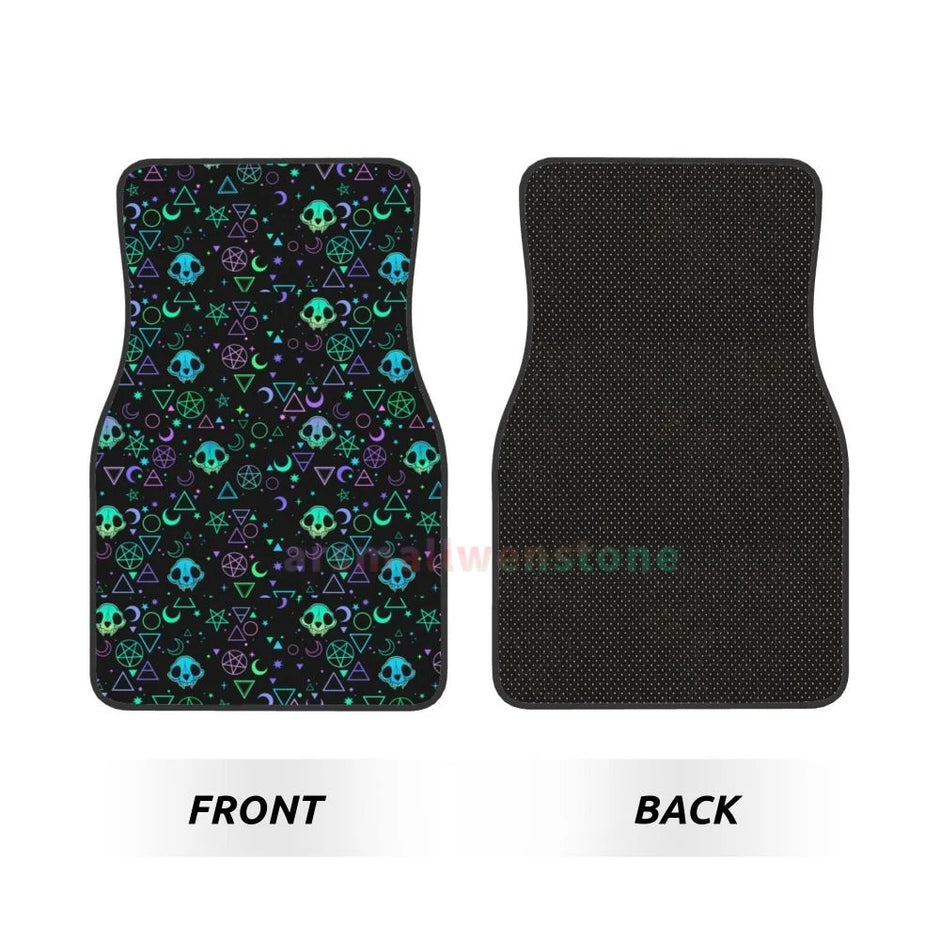 Gothic Black Skull 4PCS Crystal Velvet Car Floor Mat