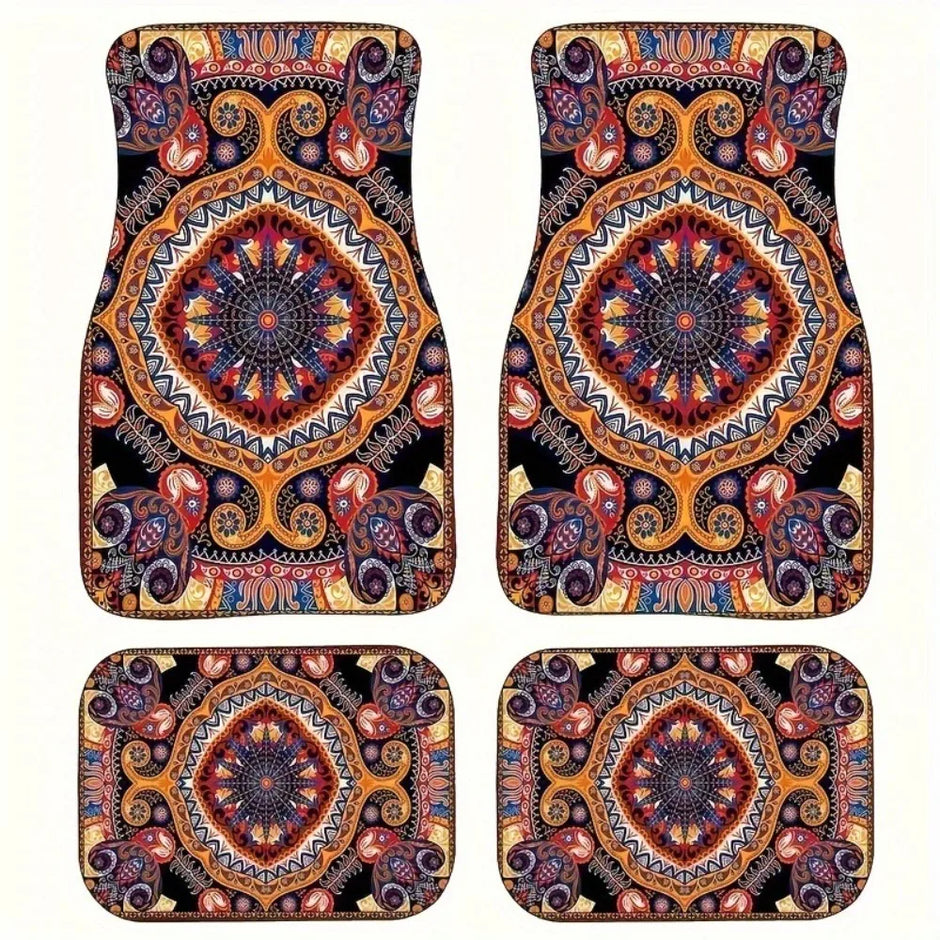 4Pcs Bohemian Car Floor Mats Back Persian Carpet