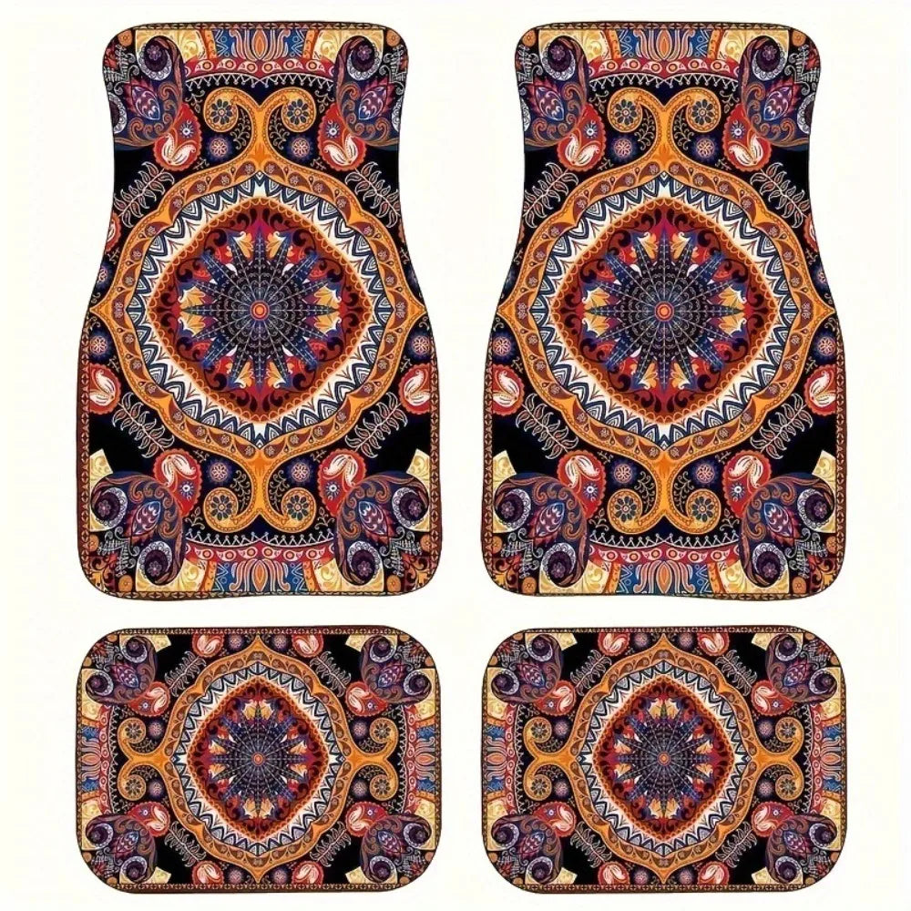 4Pcs Bohemian Car Floor Mats Back Persian Carpet