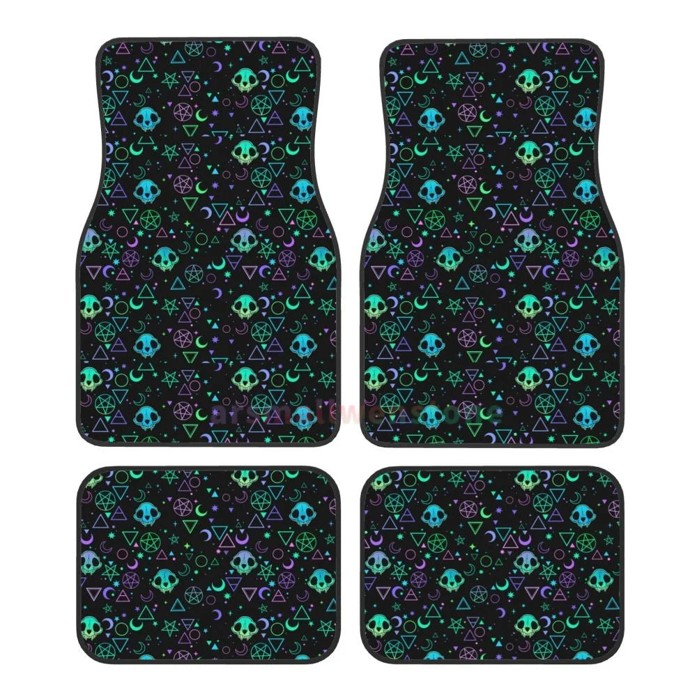 Gothic Black Skull 4PCS Crystal Velvet Car Floor Mat