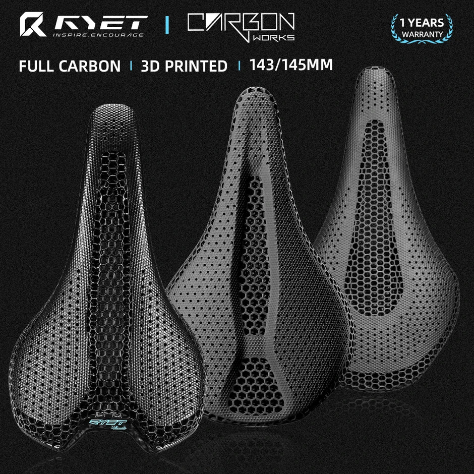 RYET Ultra Full Carbon 3D Printed Bike Saddle – 145mm MTB Seat