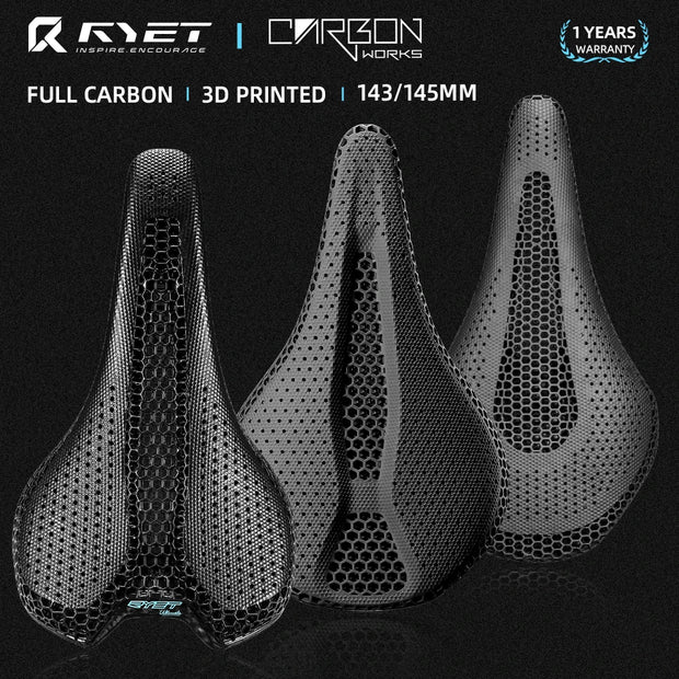 RYET Ultra Full Carbon 3D Printed Bike Saddle – 145mm MTB Seat