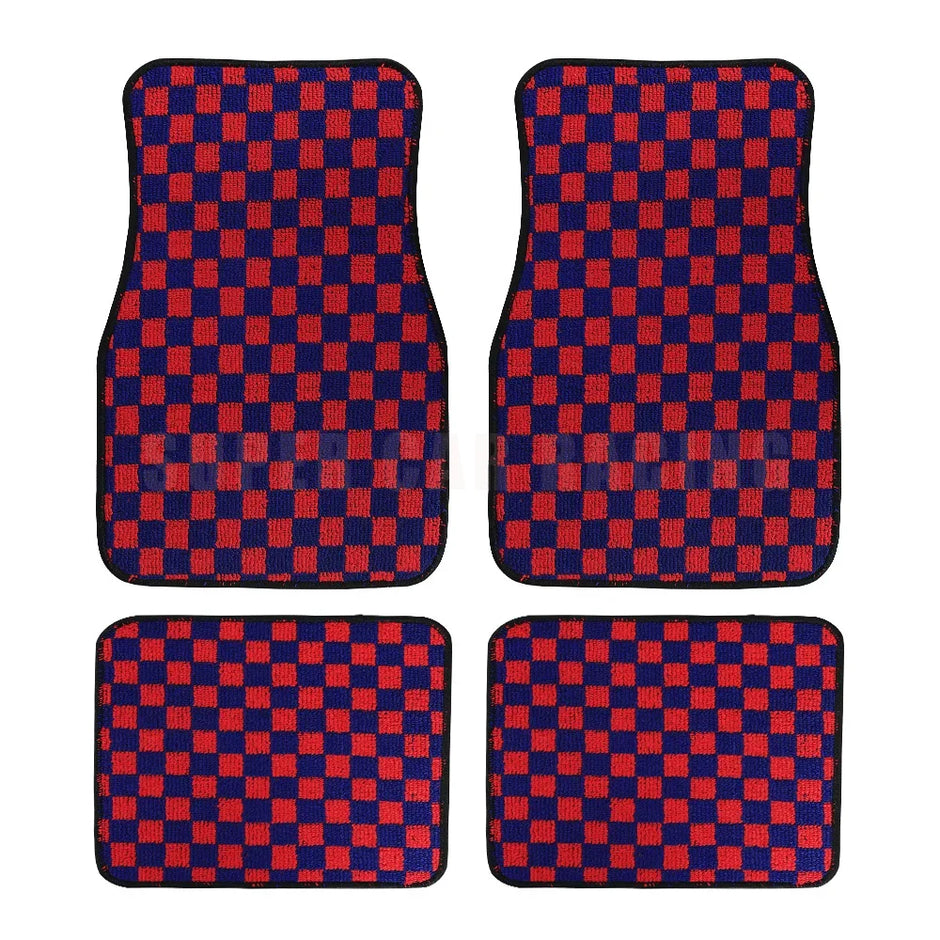 4pcs Floor Mats Checkered Front Rear Carpets Floor Mats Auto Interior