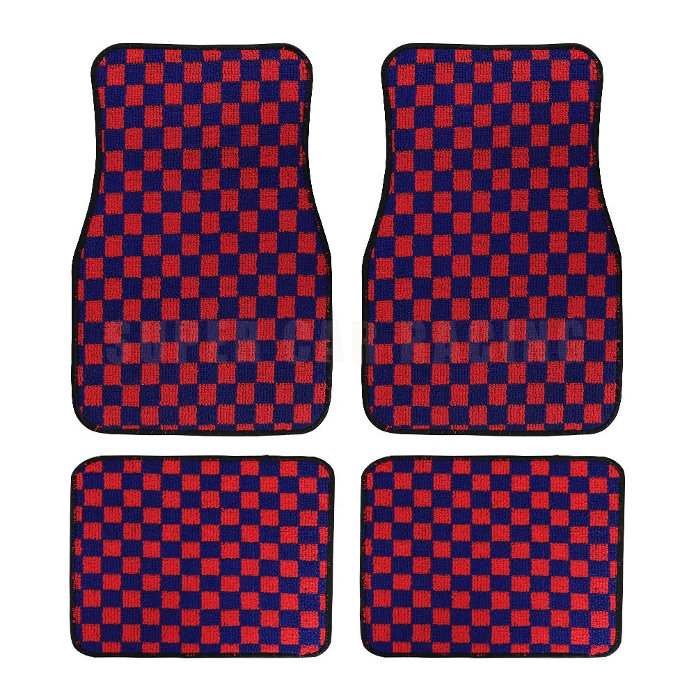 4pcs Floor Mats Checkered Front Rear Carpets Floor Mats Auto Interior