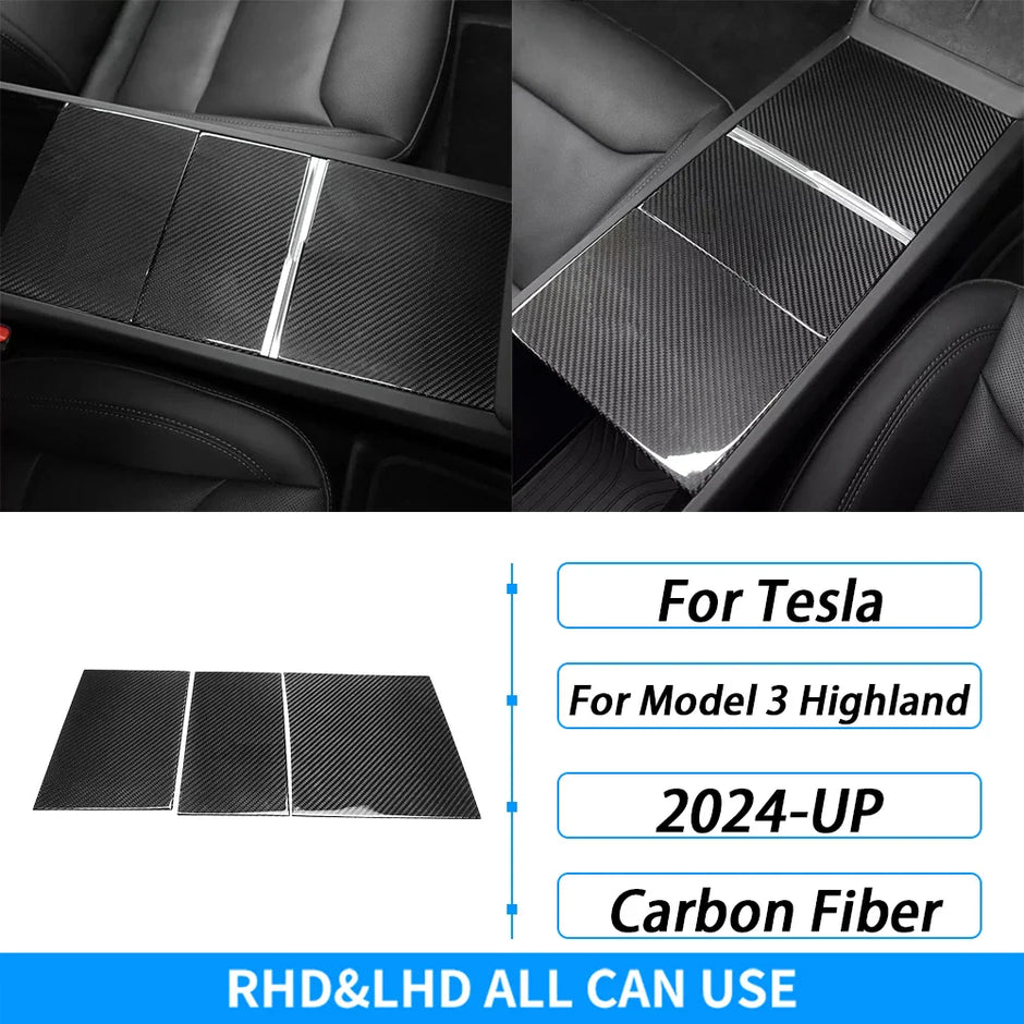 Dry Carbon Fiber Center Cup Holder Panel for Tesla Model 3 Highland (2024)