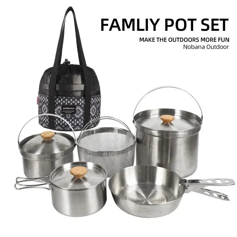 MOUNTAINHIKER A-Style Stainless Steel 5-Piece Camping Cooking Set