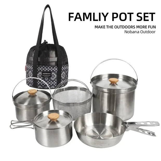 MOUNTAINHIKER A-Style Stainless Steel 5-Piece Camping Cooking Set