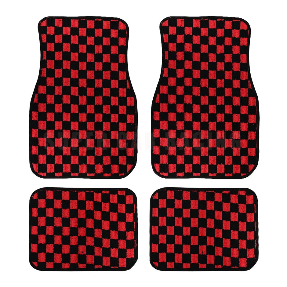 4pcs Floor Mats Checkered Front Rear Carpets Floor Mats Auto Interior
