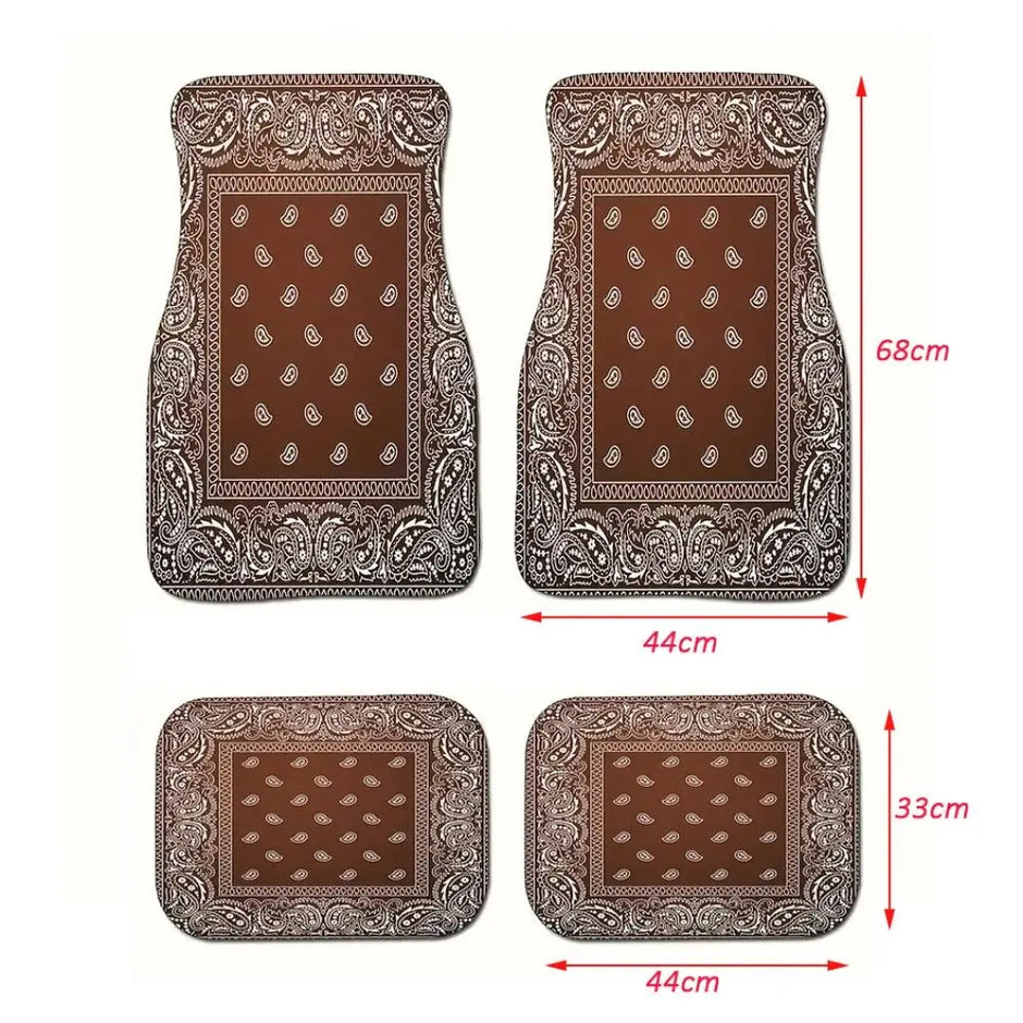 4Pcs Bohemian Car Floor Mats Back Persian Carpet