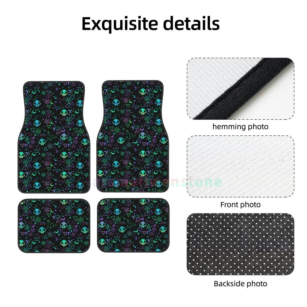 Gothic Black Skull 4PCS Crystal Velvet Car Floor Mat