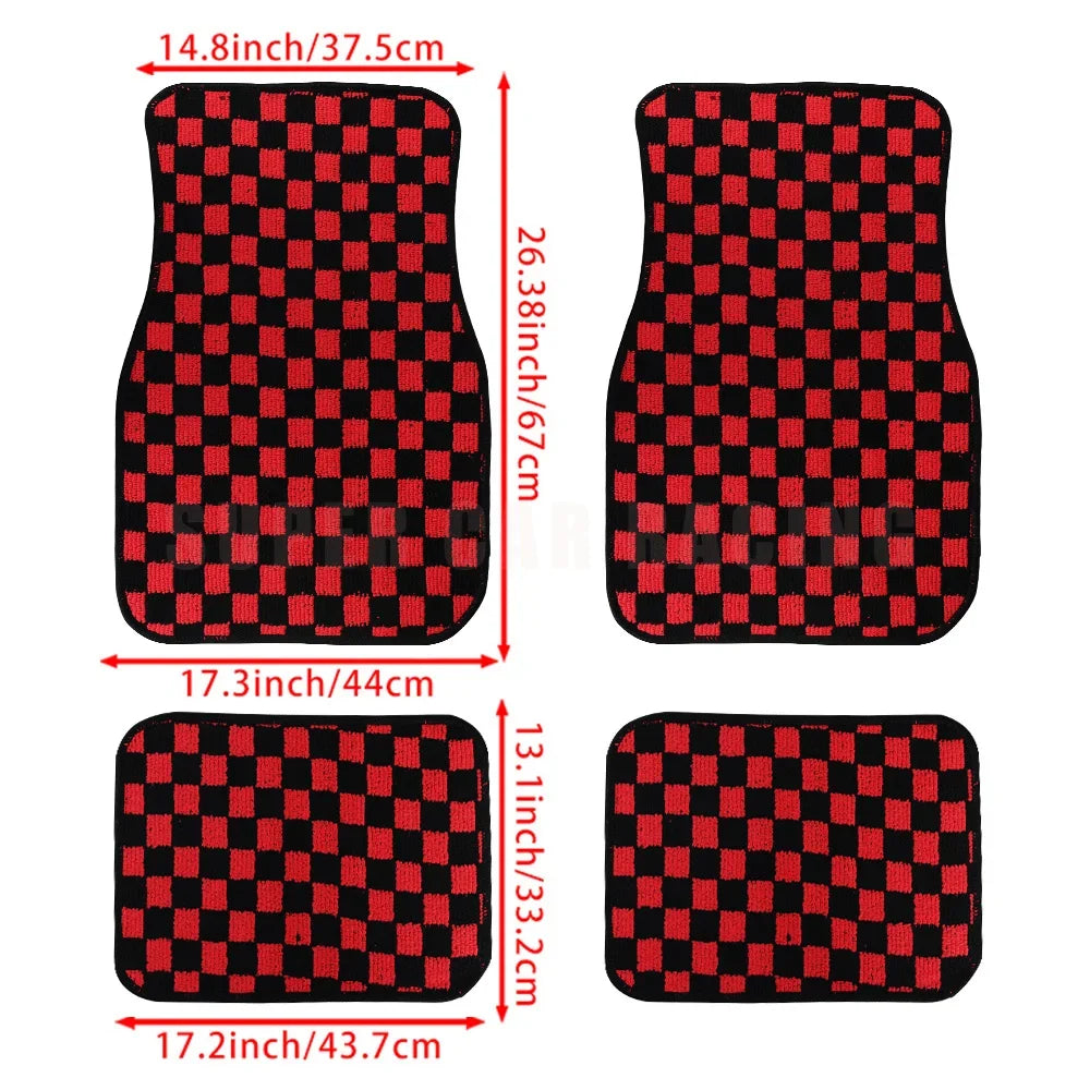 4pcs Floor Mats Checkered Front Rear Carpets Floor Mats Auto Interior