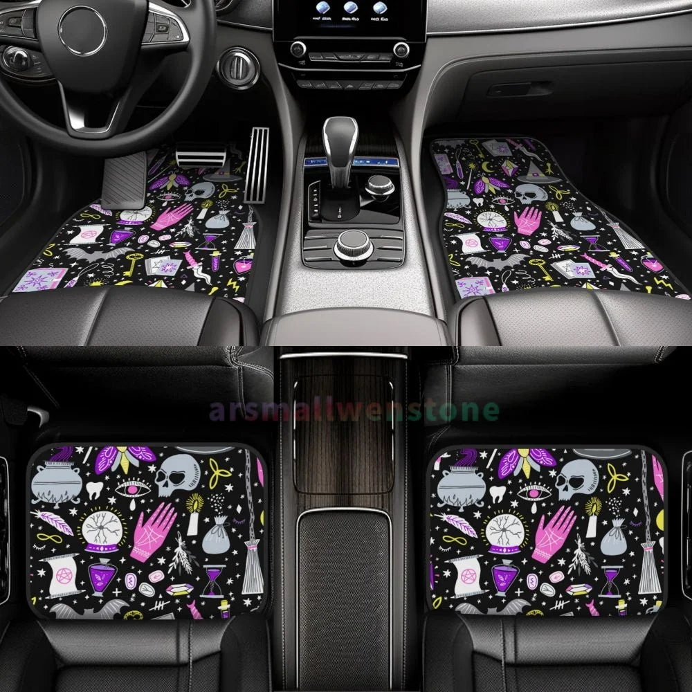 Gothic Black Skull 4PCS Crystal Velvet Car Floor Mat