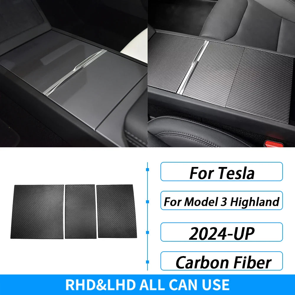 Dry Carbon Fiber Center Cup Holder Panel for Tesla Model 3 Highland (2024)