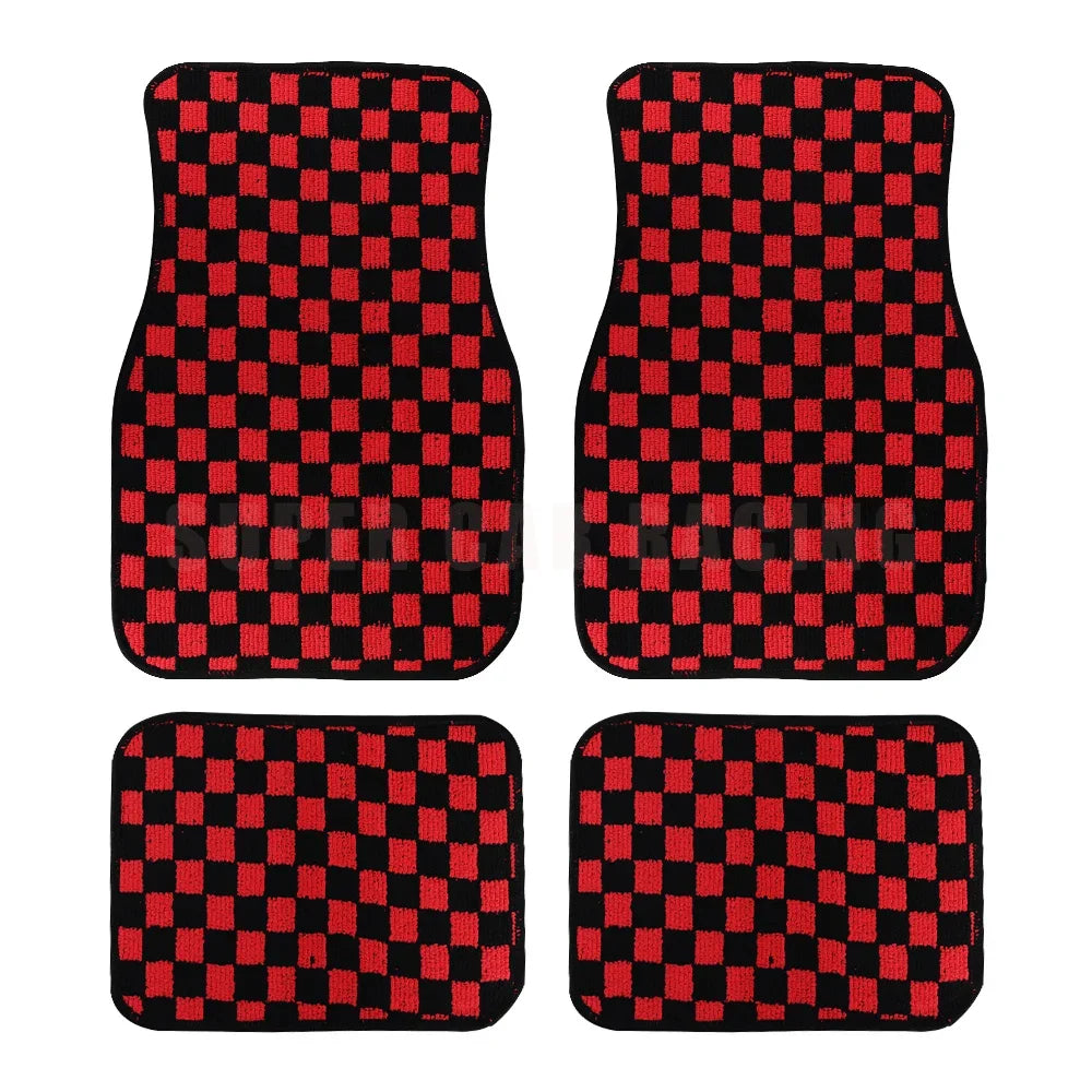 4pcs Floor Mats Checkered Front Rear Carpets Floor Mats Auto Interior