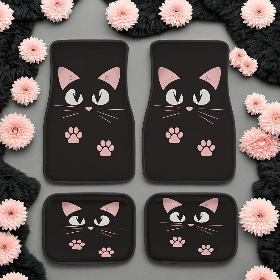 2/4pcs Car Anti-skid Mats,Car Carpets,Cute Cartoon Cat Printed Car Floor Mats,Suitable for The Front and Rear Seats of Most Cars