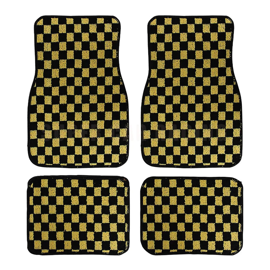 4pcs Floor Mats Checkered Front Rear Carpets Floor Mats Auto Interior