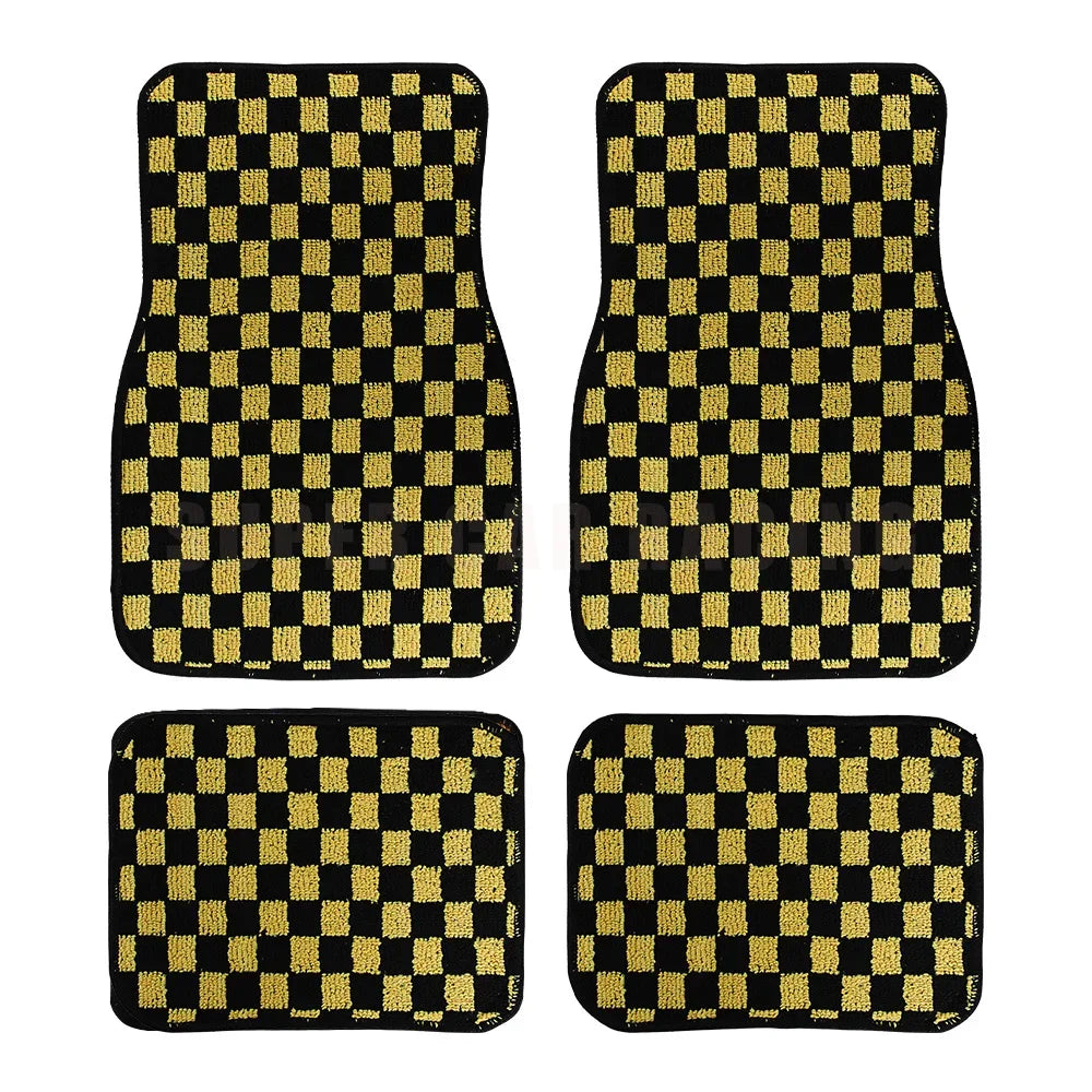 4pcs Floor Mats Checkered Front Rear Carpets Floor Mats Auto Interior