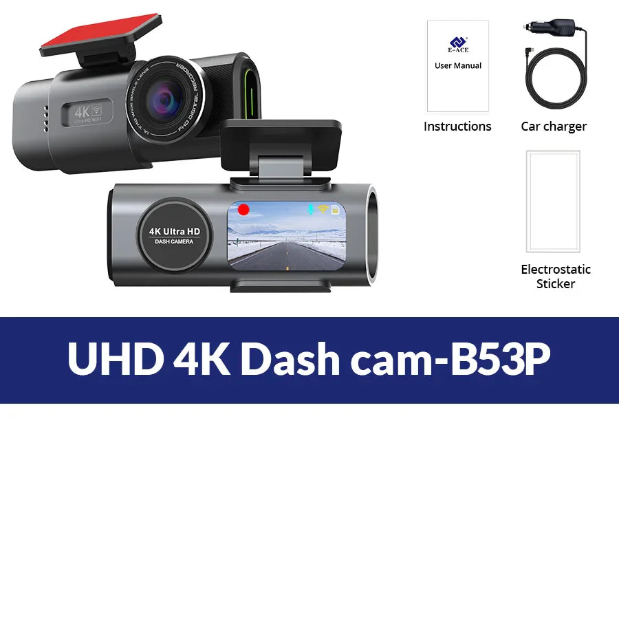 4K UHD Dash Cam with Wi-Fi, GPS & Night Vision – 24H Parking Mode