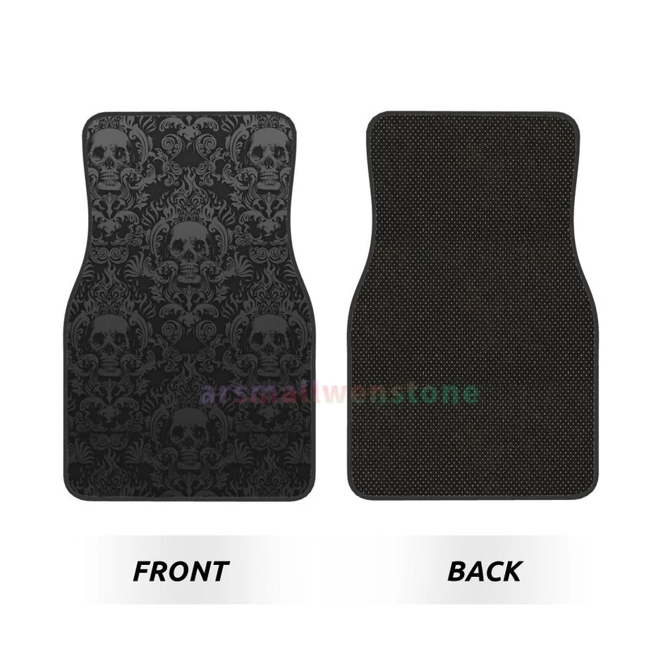 Gothic Black Skull 4PCS Crystal Velvet Car Floor Mat
