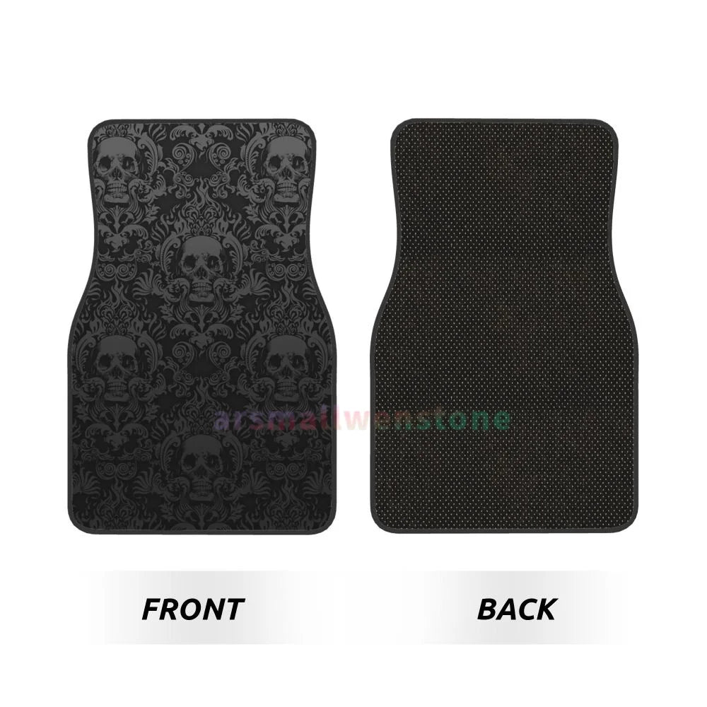 Gothic Black Skull 4PCS Crystal Velvet Car Floor Mat