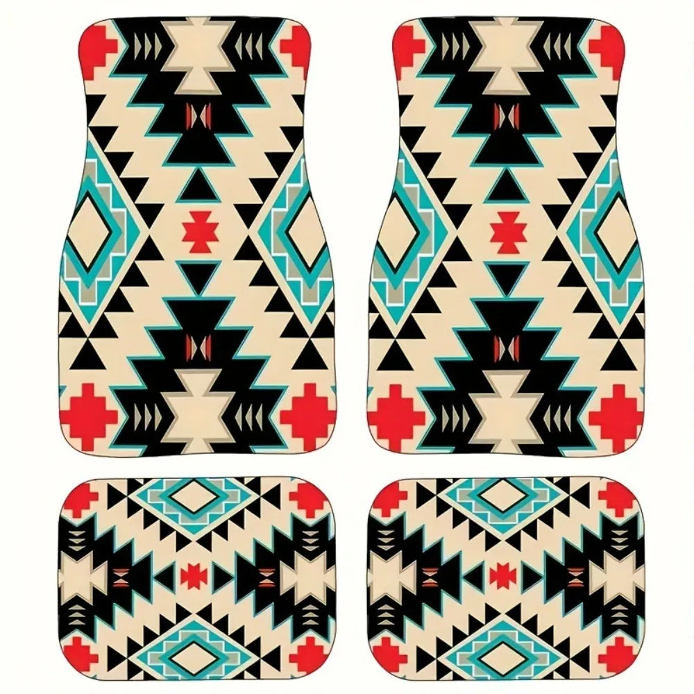 4Pcs Bohemian Car Floor Mats Back Persian Carpet