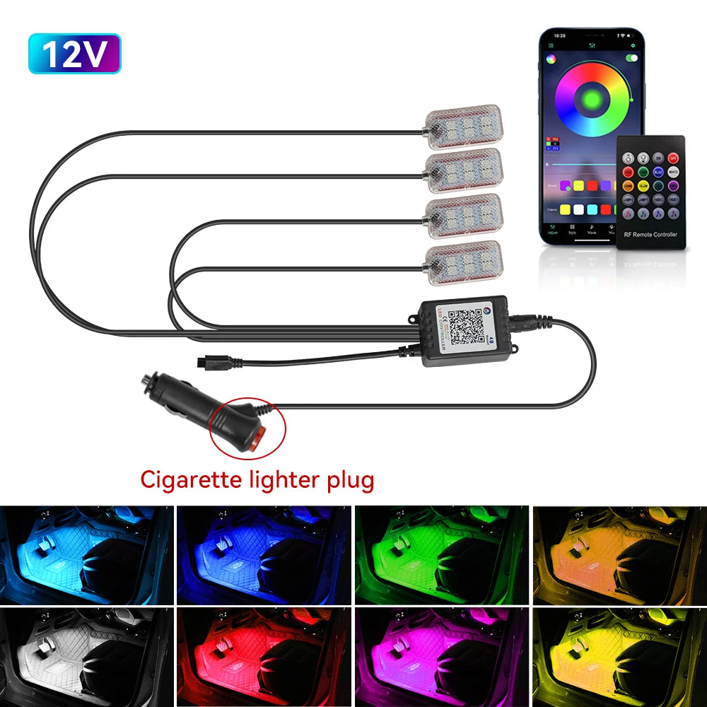 LED Car Interior Ambient Backlight Remote App Music Control