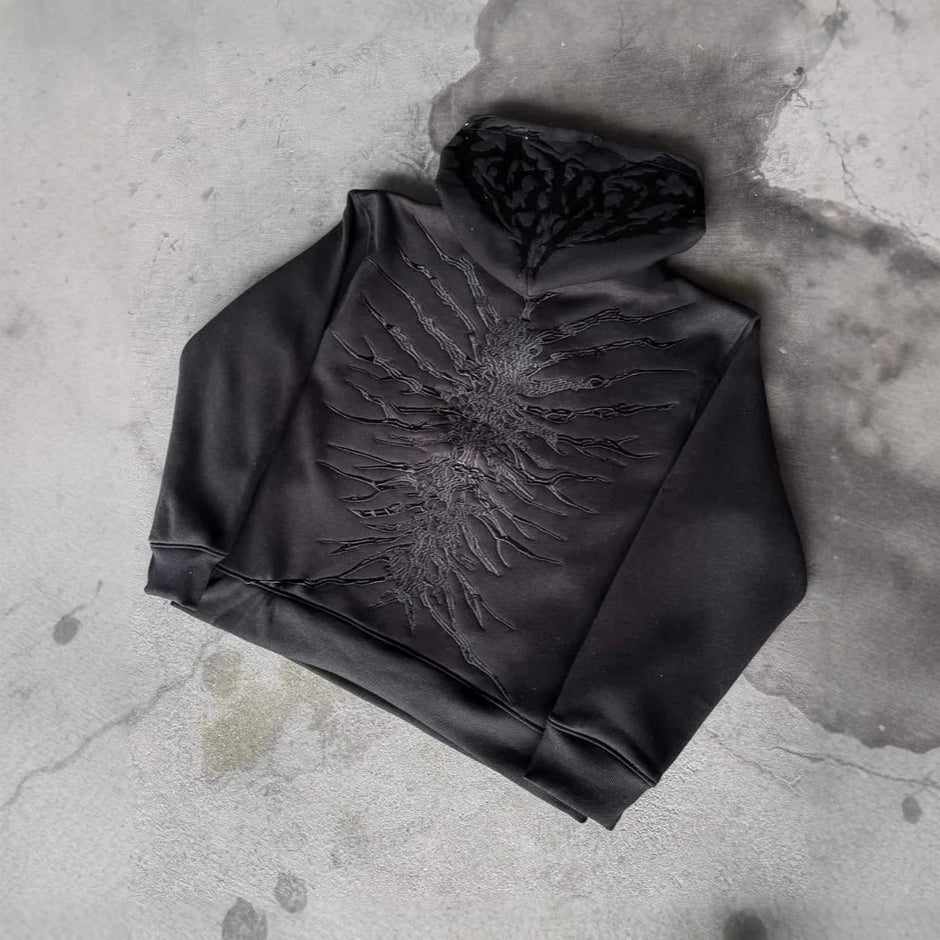 washed distressed patch hoodie